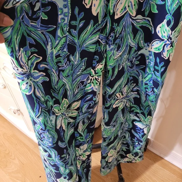 Lilly Pulitzer Blue Green Nila Jumpsuit with striped  fabric tie belt wide leg - Picture 7 of 16